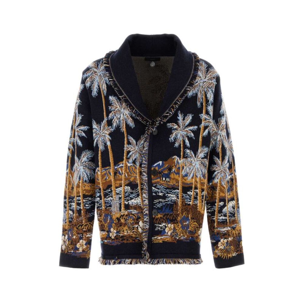 Alanui Men Embroidered Wool Blend Diamond Head Cardigan